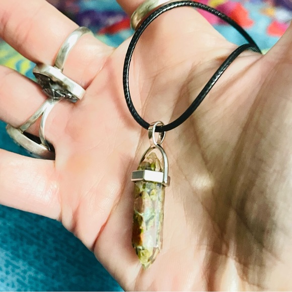 New Vegan Leather Sterling Silver Unakite Jasper Natural Stone Artisan Necklace - Picture 8 of 12